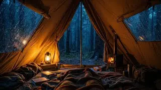 Dark Forest Camping in Heavy Rain Inside a Cozy Warm Tent | Deep Sleep & Insomnia Relief Sounds