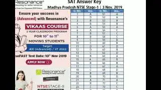 ntse stage 1 sat answer key 3 nov 2019 || ntse stage 1 answer key