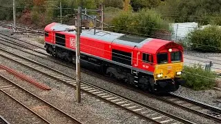 DB Cargo class 66 & Rail Head Treatment Train pass through Farington Moss #train #railway #love