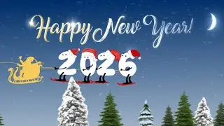 2026 Happy New Year Cartoon Skier