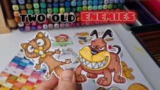 Making Stickers of Two Old Enemies! Cat vs Dog Cartoon Battle 🐱🐶🔥