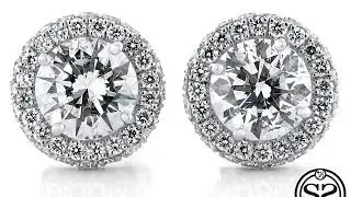 Custom 14k White Gold Infinity Halo Diamond Stud Earrings