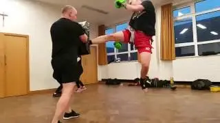 Slow Motion Jump Roundhouse Kick at the Fuzion Kickboxing Academy Chingford