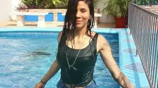 Wet jeans and shiny shirt #vlog #video #pool #summer