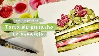 Pinta este pistachio cake en acuarela 🎂TUTORIA PASO A PASO