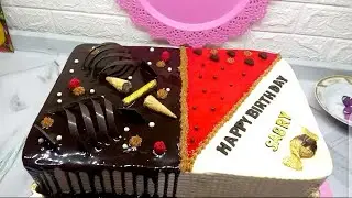 تورتة مقاس ٣٠×٤٠❗من الصينية الوسط المستطيلة بالاسبونج البيتي 🤗 نفس تزيين المحلات