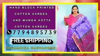 HAND BLOCK PRINTED COTTON SAREES & MUNGA KOTTA COTTON SAREES-7794895739, FREE SHIPPING-YHL | DART!.