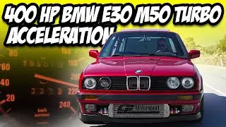 400 HP BMW 3 Series E30 with M50 TURBO / 100-200 Km/h Autobahn Acceleration / Exhaust Flames