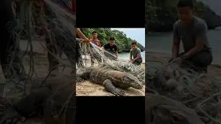 Komodo Dragon Freed from Fisherman Net in Ocean Rescue #shorts #wildlife #animals #nature #ai  #love