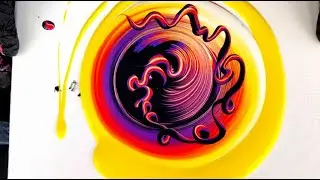 #133 Dramatic Tree Ring Pour With Ribbons ~ Acrylic Pour ~ Fluid Art ~ Abstract Art 