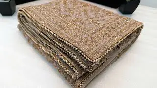 Pastel Grey Designer Saree in Stone Work & Zari Work | Pearls Work Saree