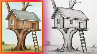 How to Draw a Treehouse Landscape | Easy Pencil Sketch for Beginners