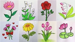 Amazing 8 Easy Flower Drawing || Part-1 || Step by Step for Beginners #art #trendingvideo #drawing