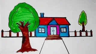 ⛺️Simple Home drawing with trees 🏕