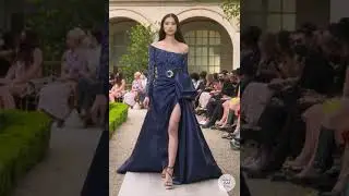 ZUHAIR MURAD | Look 38 | Dark Blue Slit Evening Evening Gown with Long Sleeves