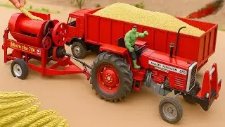 Mini Tractor Threshing Wheat | Amazing Village Machine Project | DIY Thresher Working video 7