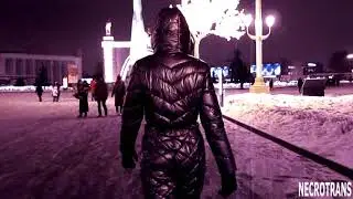 EVENING WINTER WALKS IN A SILVER SUIT AND SPACE SYMBOLISM. SNOW SUIT STEEL COLOR