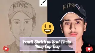Pencil Sketch vs Real Photo King Cap Boy Portrait Drawing #sketch #boysketch #iqradraw #subscribers 