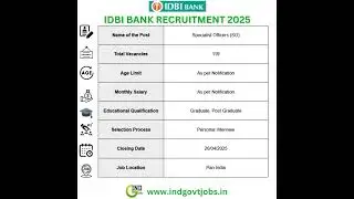 IDBI Bank Recruitment 2025 Notification for 119 Posts #bankjobs