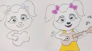 How to draw a Little doll playing the guitar easy drawing step by step learn more with bts kamii 