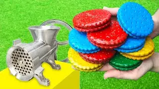 EXPERIMENT Colorful Crunchy Cookies vs Meat Grinder