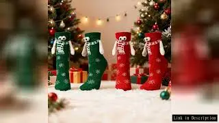 1Pairs of 3D Eyes Cartoon Christmas Socks with Magnetic Design- Cute Hand in Hand Mid-Calf Socks,  P