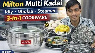 Milton Procook Stainless Steel Multi Kadai With Idly Cooker | idly with steamer & Dhokla & mini idly