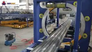 long steel stainless pipe on block horizontal ring packaging machine auto film cutting