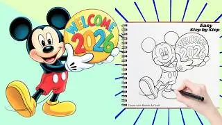 Встречайте 2026 год с Микки Маусом | С Новым годом! Мультфильмы для детей: рисунки и раскраски