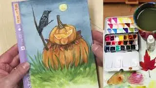 Draw, Ink then Paint! Cute Halloween Raven and Pumpkin Art