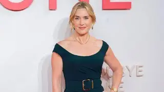Kate Winslet Sparkles in Bedazzled Asymmetrical Black Dress and Millennial Side Part