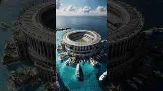 An aerial flyby of a unique stadium design 😲 #construction #football #soccer