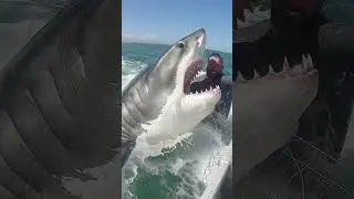 That was close! Great white shark next to the fisher handled with bare hands🦈