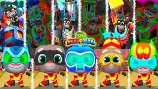 Talking Tom Hero Dash - Mirror World All Bosses Raccoons Fight Vs Ultra Hero Tom Trap Friends Rescue
