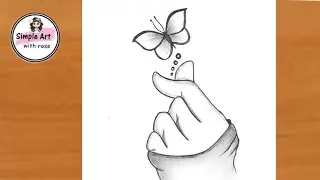 pencil drawing of hand with butterfly| butterfly drawing| simple art with rose