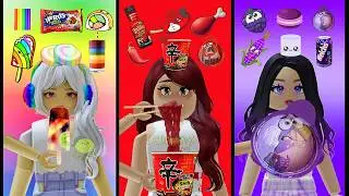 Color Food Mukbang ASMR EMOJI #roblox [Rainbow🌈 Red🔥Purple🍇]