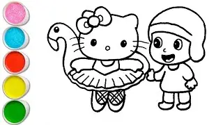 Рисунок, раскраска и рисование Hello Kitty Duck с Покойо для детей и малышей. Простой рисунок.