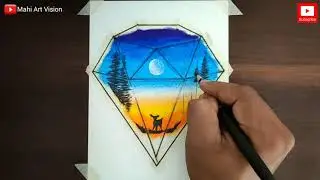 Easy Beautiful Diamond Drawing / Easy Oil Pastel Drawing for Beginners / Easy Scenery Drawing