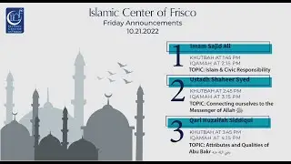 ICF Jummah Khutbah  |  Imam Sajid Ali | Islam & Civic Responsibility | October 21, 2022