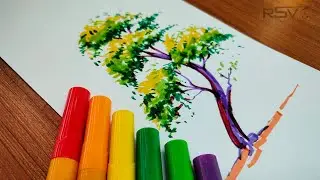tree color drawing easy | tree color sketch | how to draw | colorfully