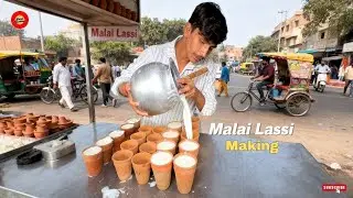 🤤Delhi Street Food 🥛 Thick & Creamy Malai Lassi Making Process! #hardworking #lassi #delhi