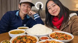 Eating dal, rice,shrimp chicken #mukbang #food 