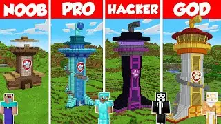 Paw Patrol Tower Build Battle Challenge #2 - Noob vs Pro vs Hacker vs God - Minecraft Animation