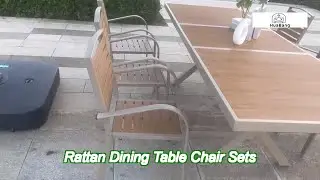 outdoor poly wooden dining table and chairs plastic wood patio table and chair set 5 pieces set