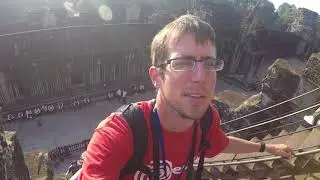 climbing super steep stairs to top level of Ankor Wat (September 11th, 2017)