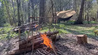 Wild Camping - Bushcraft | Fatwood finding - British Army Ration Pack MRE - DD Hammock and Tarp