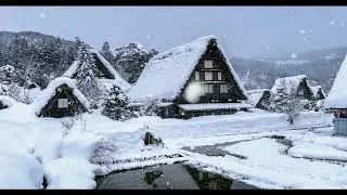 【雪降る白川郷】 世界遺産　日本　岐阜県　合掌集落　World Heritage　Japan  Shirakawago 　　　竹笛の曲　snow
