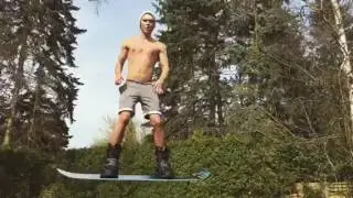 Snowboarding and stunts prank without shirt
