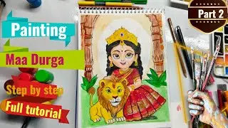 Maa Durga drawing painting with water colour Full step by step tutorial #navratrispecial 
