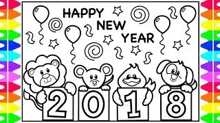 Coloring for Kids Happy New Year 2018 Coloring Book| Fun Coloring Page for Kids with Colored Markers